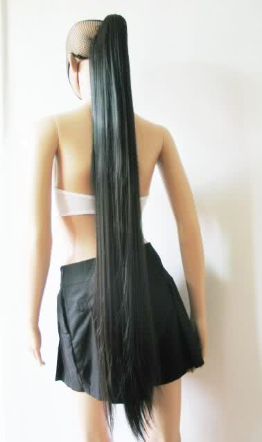 120 cm Super langer Clip auf schwarzer Cosplay -Perücke gerade Haarstücke Erweiterung Pferdeschwanz