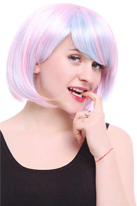 35 cm kurze rosa Bob -Perücke gemischte blaue harte Frauen feiern Haare