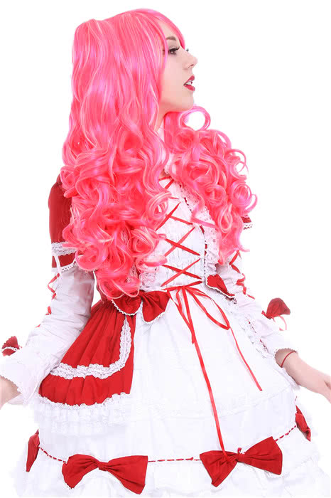 60 cm lang Lolita Cosplay Perücken Mädchen Mode gemischte Farben Wellen lockige Pferdeschwänze Haare