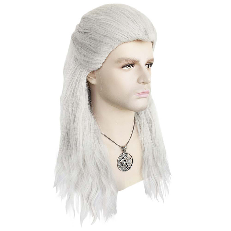 Der Hexer Geralt von Rivia Cosplay Perücke Halskette Erwachsene synthetische lange Haare