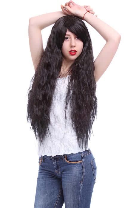 90 cm Long Rhapsody Lolita Cosplay Perücken schwarze lockige Party Haare