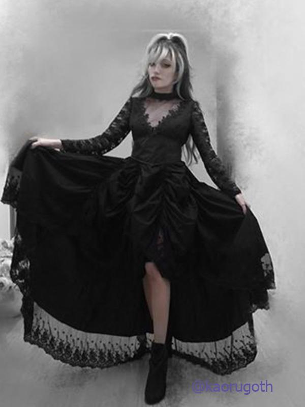 Schwarz sexy gotische viktorianische elegante Kleidung mit Bund Cosplay-Kostümen