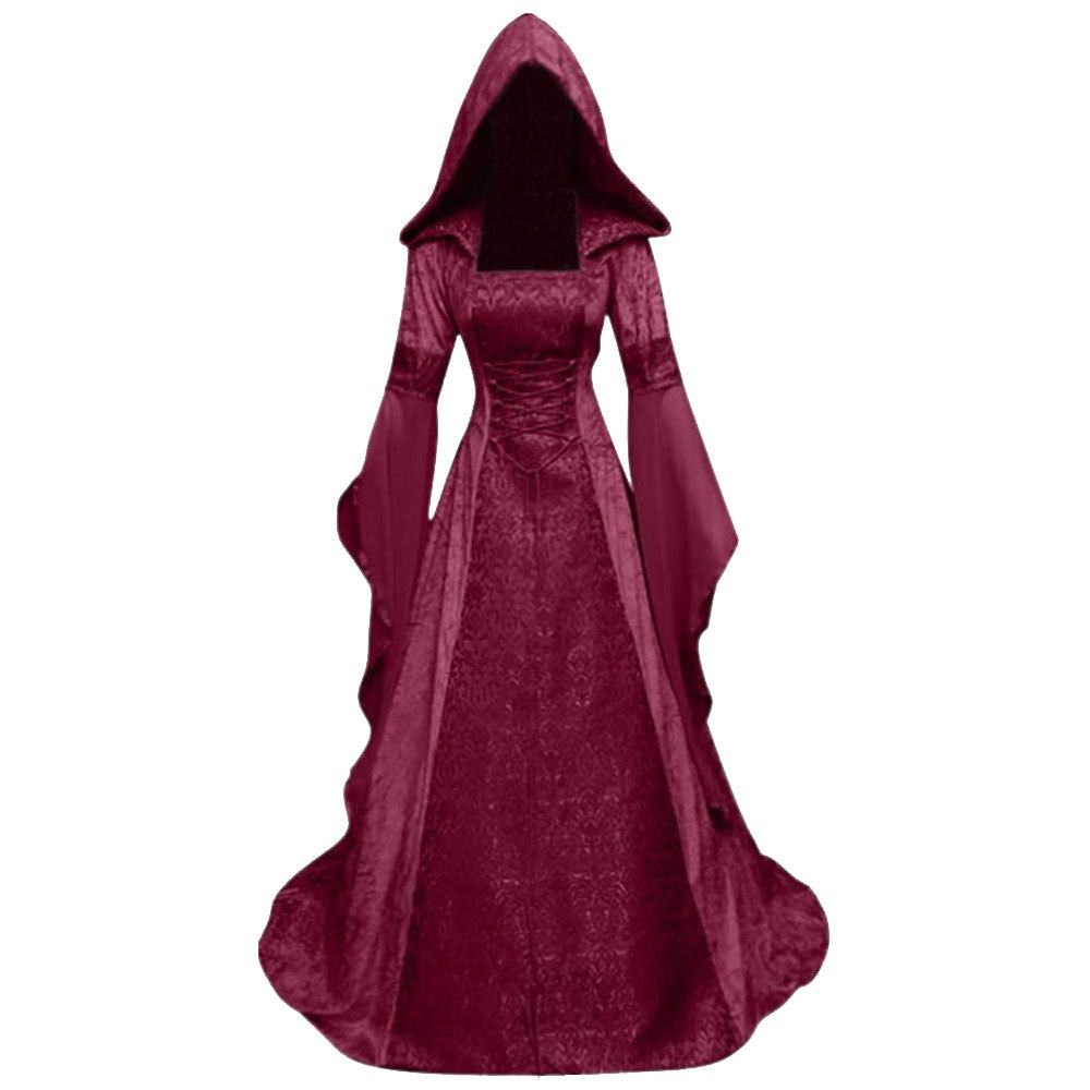 Mittelalterliches Kleid Halloween Ball Renaissance Schnürung Vintage Gothic Kapuzenkleid