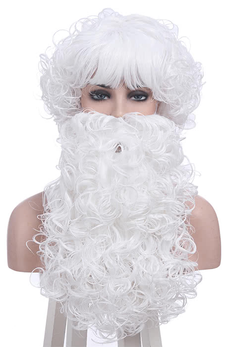 Weihnachten Santa Claus White Curly Perücken mit Bart Unisex Cosplay Perücken