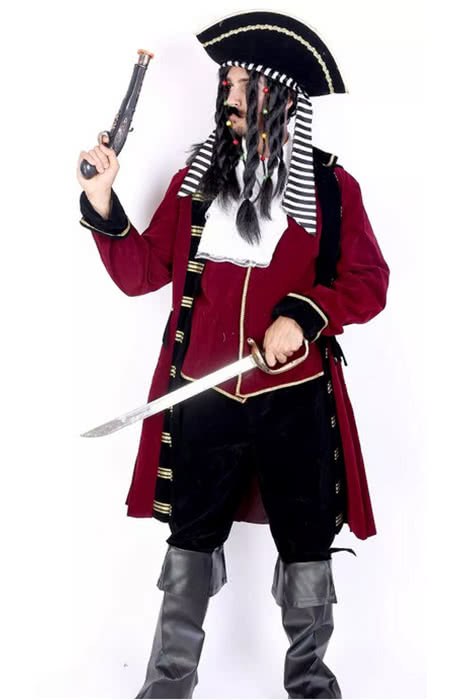 Dunkelroter langer Robeanzug Pirat des karibischen Soft Cosplay Kostüms