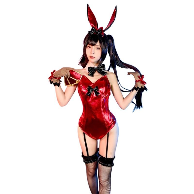 Datum mit einem Live Kurumi Tokisaki Red Bunny Girl Jumpsuit Cosplay Kostüm