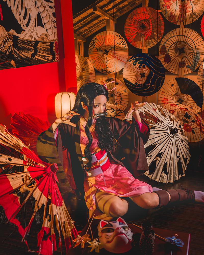 Dämon Slayer / Kimetsu nein Yaiba Nezuko Kamado Kimono Cosplay Kostüm