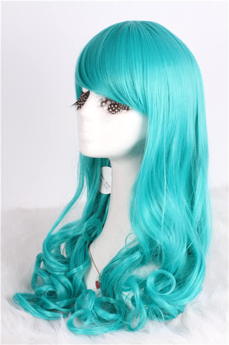Langes dunkles türkiser Anime Curly Wavy Cosplay Wigs Party Haare