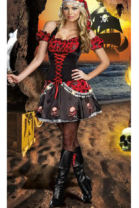 Maskerade Frau Pirat der karibischen Rot -und schwarzen Kleidung charmant