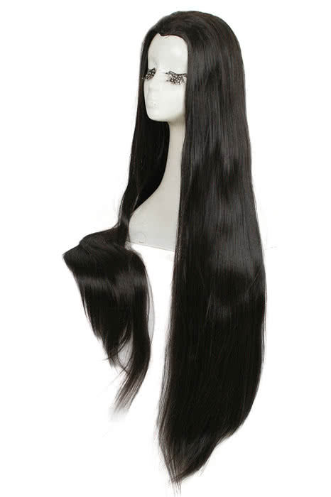 Neue Schönheitstip -Cosplay -Perücke 100 cm schwarzer Haarteil der Witwe von Witwe