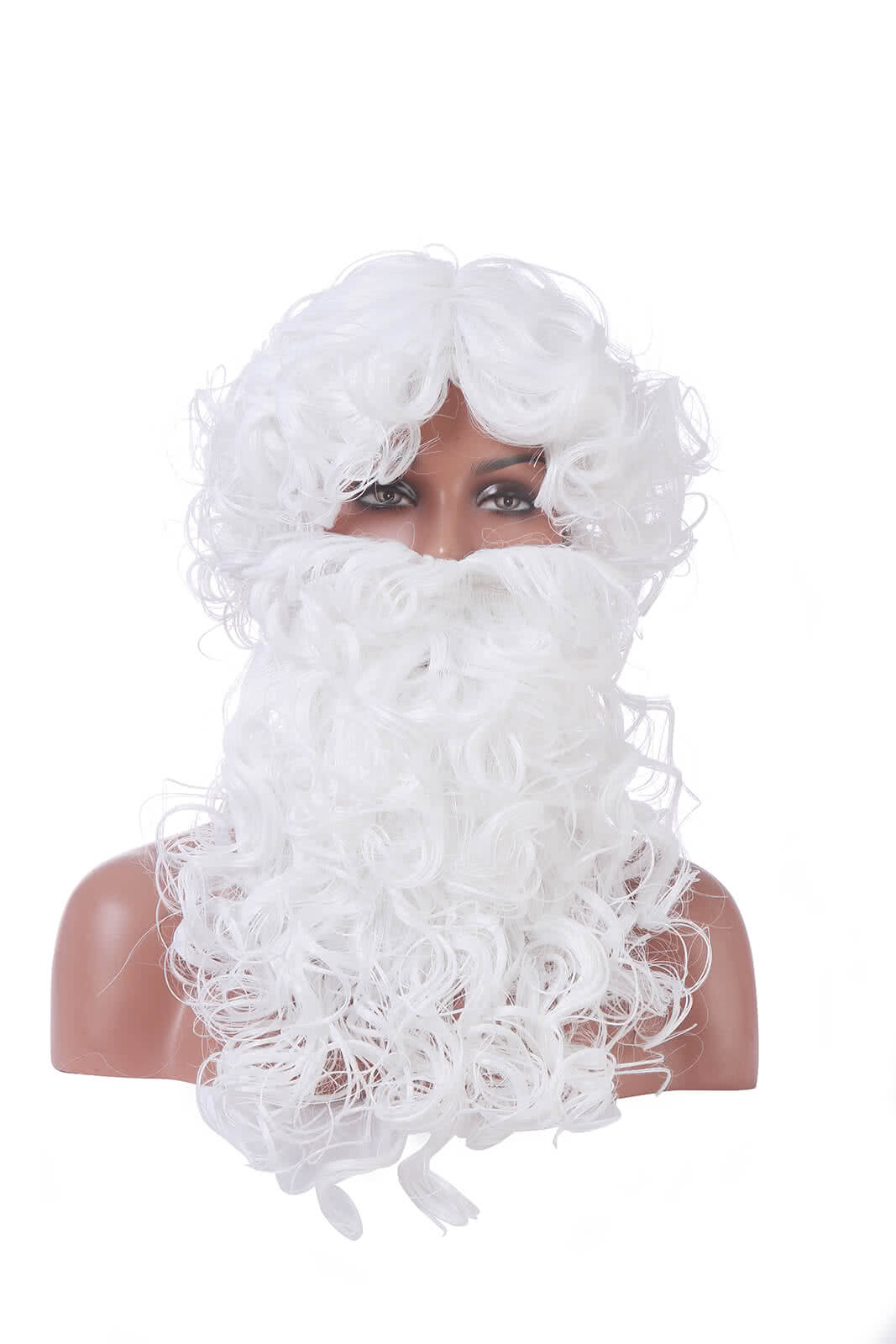 Neue Weihnachtssiedlung Santa Claus White Curly Perücken mit Bart Cosplay -Perücken