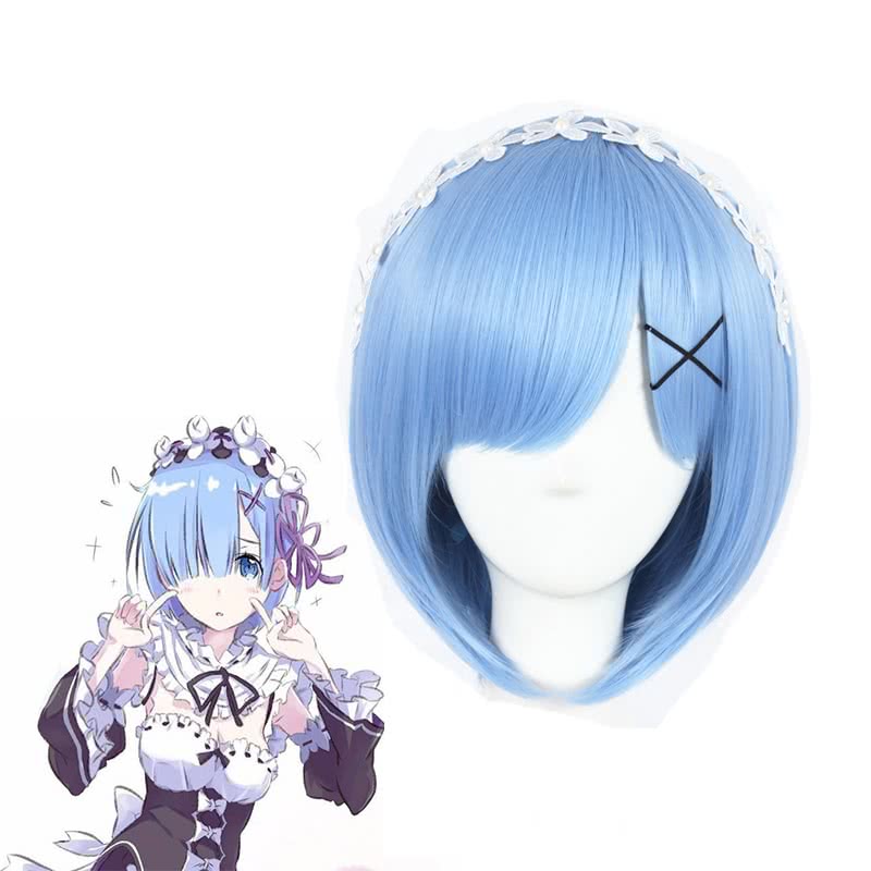 Re: Zero Start Leben in einer anderen Welt Rem Anime Cosplay Perücken synthetische Perücken kurze hellblaue Bob Haar Perücken