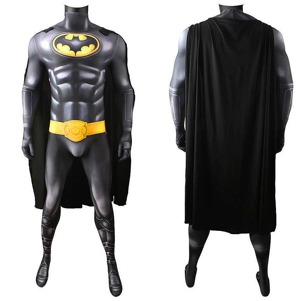 DC Movie Keaton Version von Batman The Dark Knight Trilogy Erwachsener Batman Black Edition Cosplay Kostüm Bodysuit Halloween Kostüm Umhang Deluxe Strumpfhoundsuit