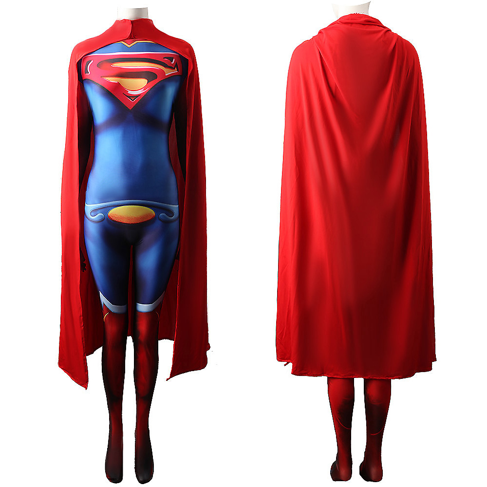 Supergirl Superman Kostüm Party Bühne Kostüm Halloween Cosplay Show Kostüm Bodysuit Outfit Erwachsene/Kinder sehen aus wie ein Großbild -Superstar