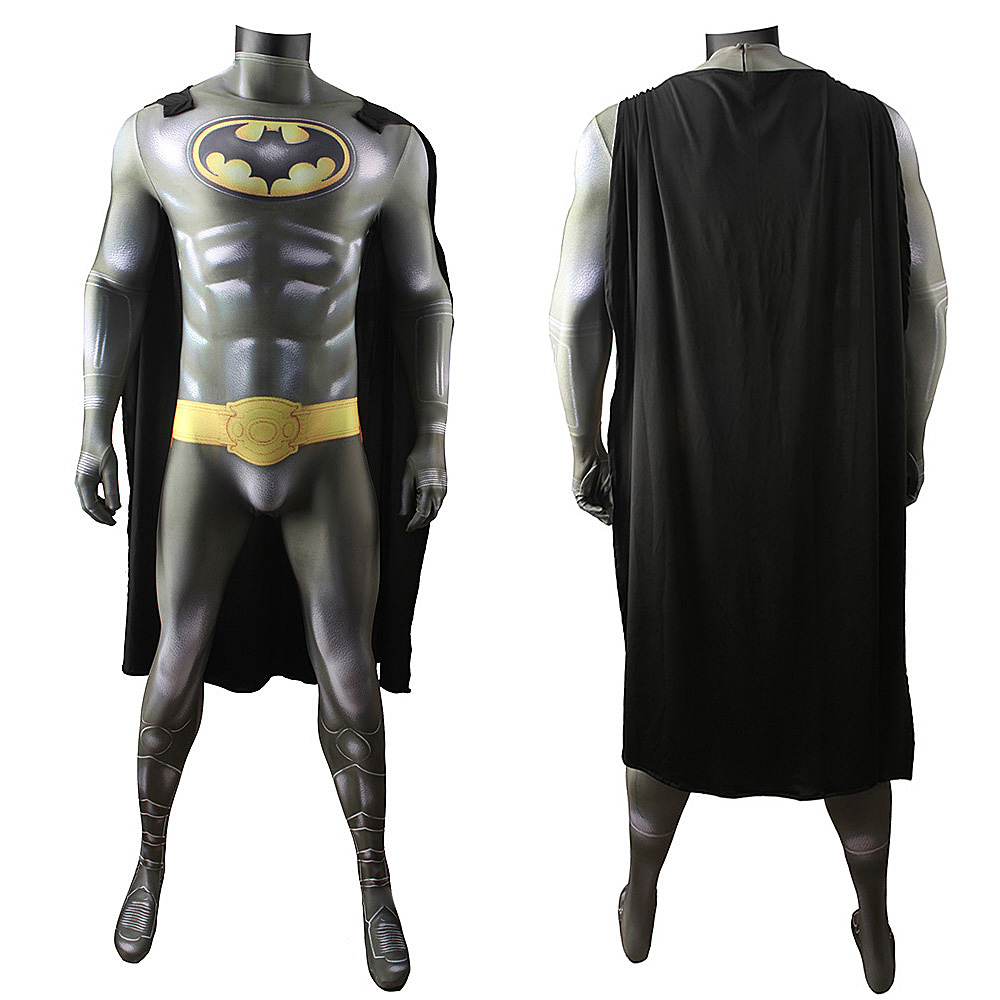 DC Movie Michael Keaton Version von Batman The Dark Knight Trilogy Erwachsener Batman Cyan Gray Edition Cosplay Kostüm Bodysuit Halloween Kostüm Cloak Deluxe Strumpfhosen Jumpsuit