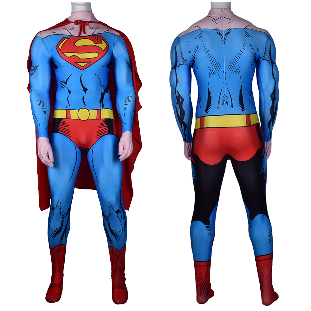 Anime Kostüm Superman Cosplay einteiliger BodySuit Halloween Party Super Heroes Capes Deluxe Muskelkiste Superman Kostüm