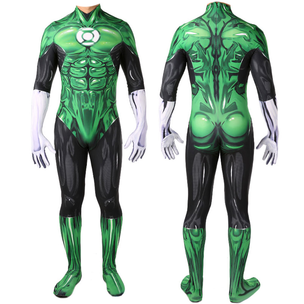 Green Lantern Halloween Superhelden Kostüm Cosplay Herrenbodysuit Jungenuit Zentai Spandex 3D -Stil für Kinder Erwachsene