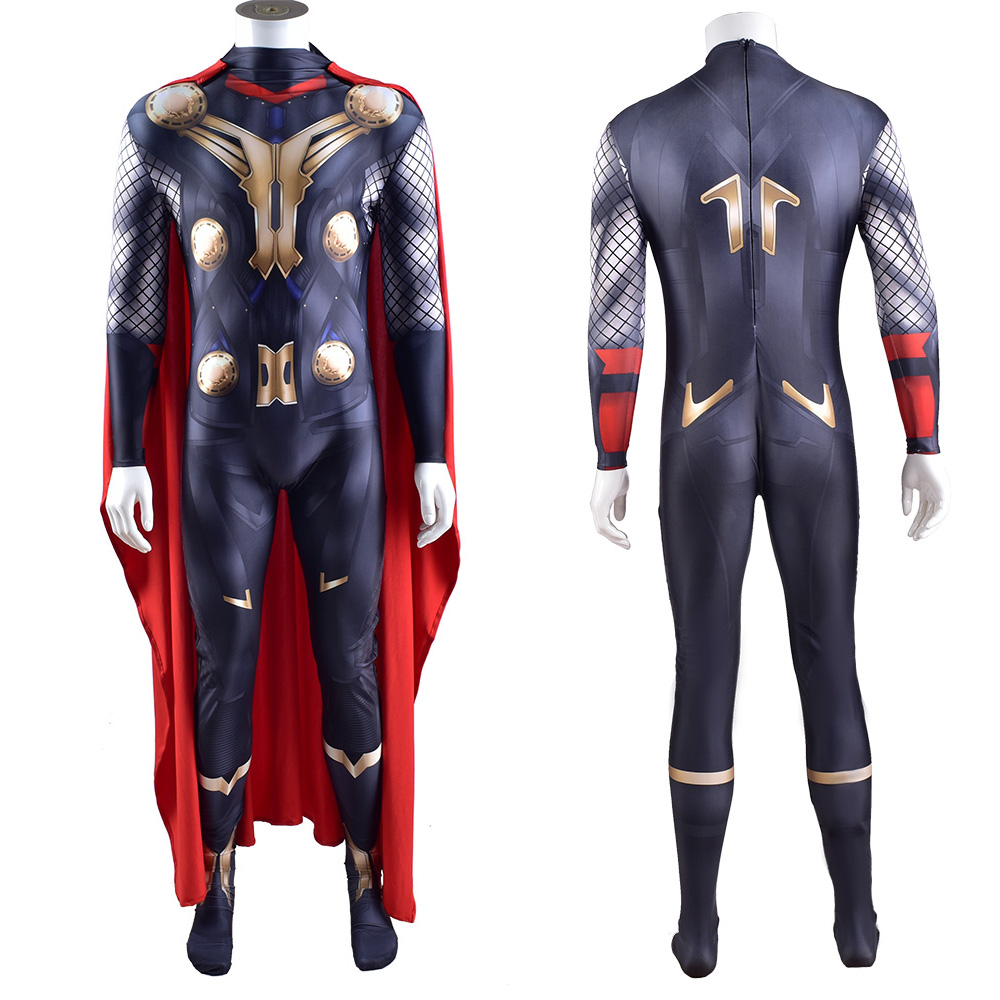 Marvel Thor Outfit Cosplay Battle Anzug Kostüm Strumpfhose Halloween Kleidung Volles Set mit Cape Mighty Thor Jumpsuit