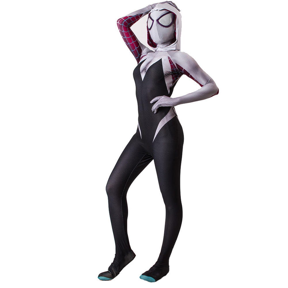Spider Gwen verbessert das Purple -Stil Cosplay Kostüm Halloween Lycra Stoffbodysuit mit Maske und Objektiven für Unisex Erwachsene