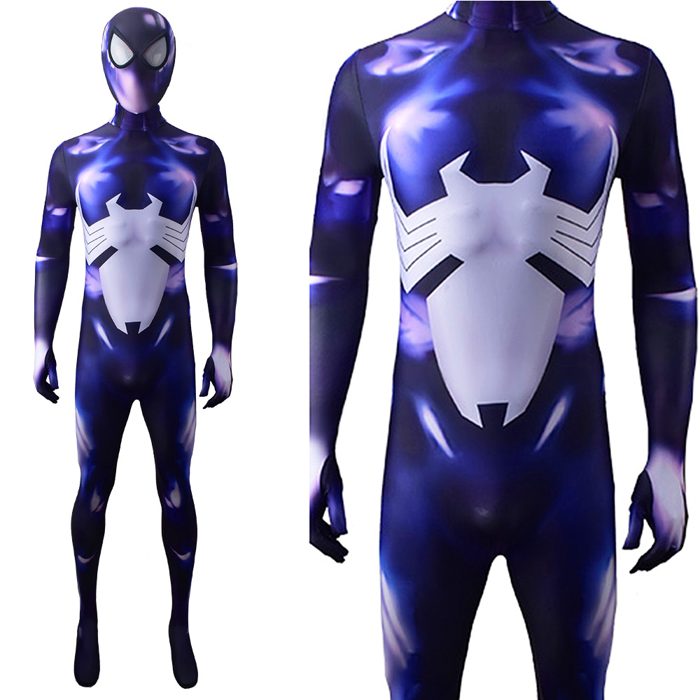 Lila Gift Symbiote Spider-Man-Outfit Avengers Superhelden Cosplay-Kostüme für Erwachsene/Kinder Halloween-Bodys