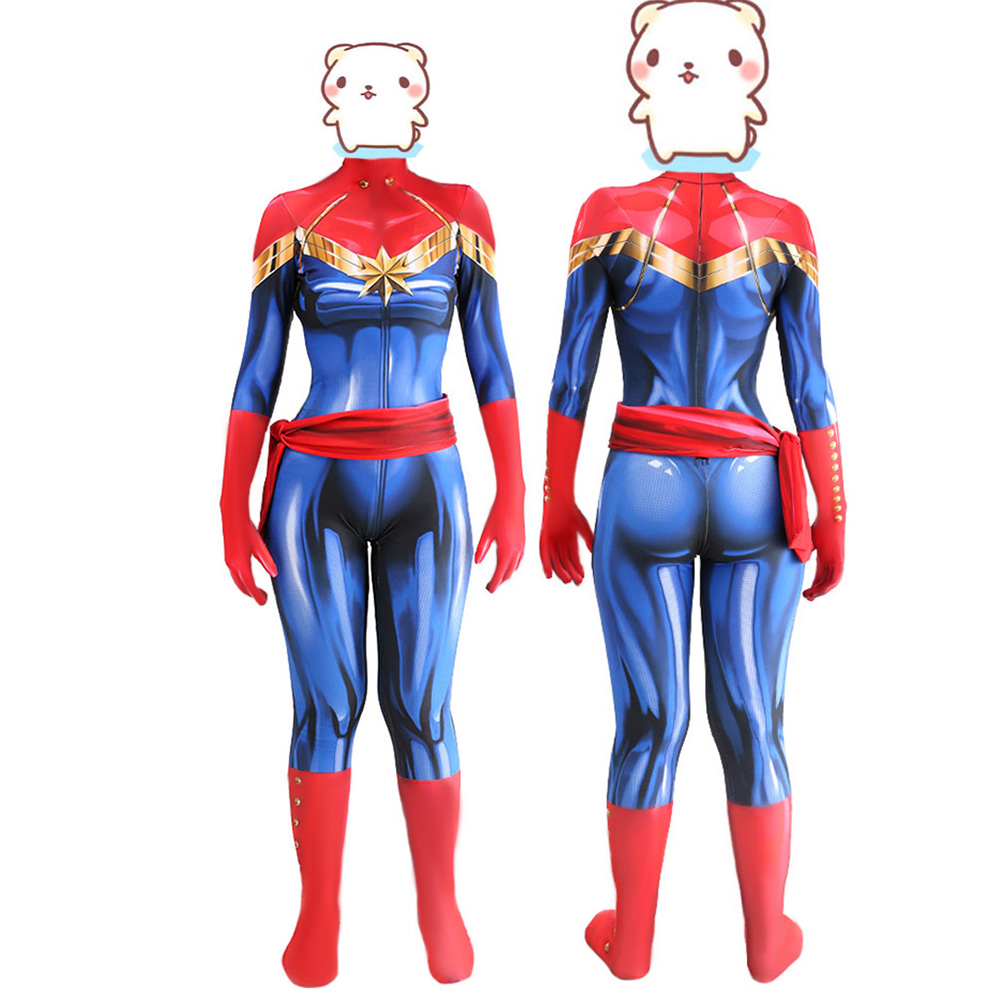 Captain Marvel Anzug Halloween Zentai Cosplay -Anzug Erwachsener/Kinder 3D -Stil rot und blaues Outfit Volles Set Halloween Kostüm