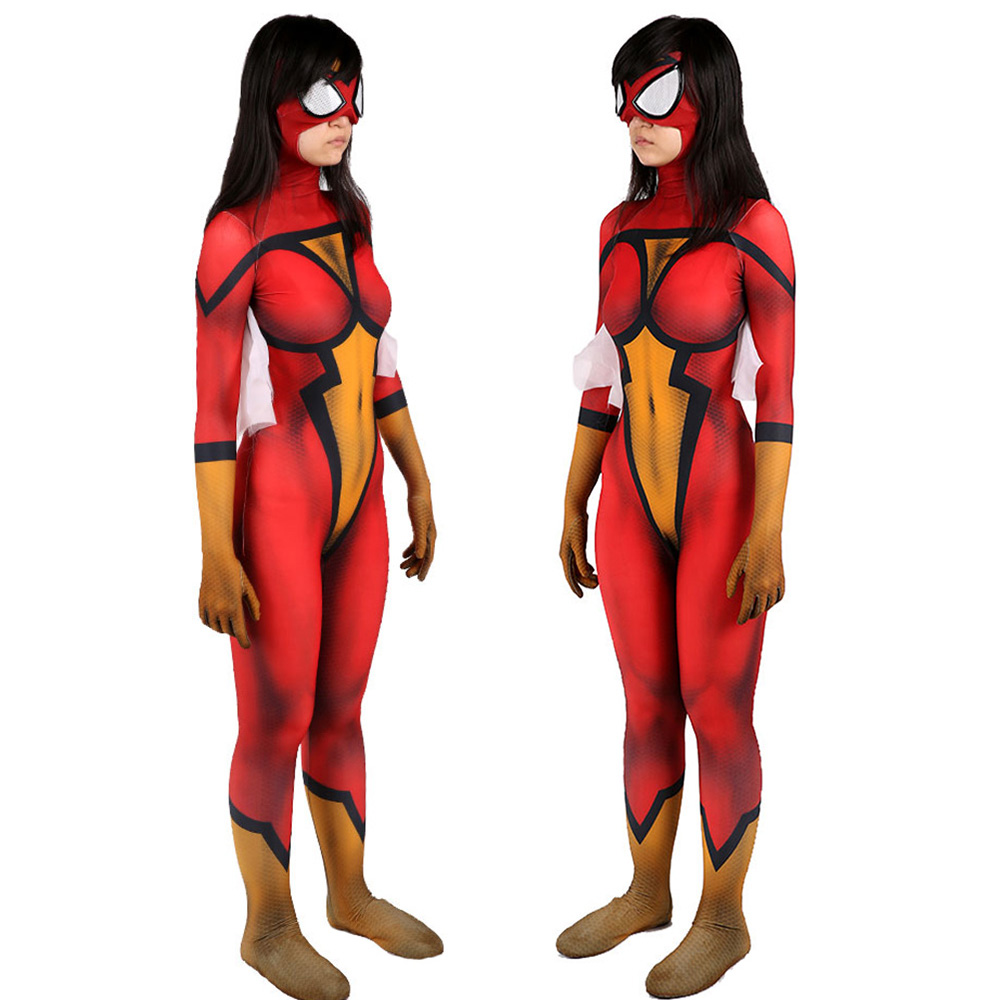 Frauen Cosplay Spiderwoman Kostüm für Superhelden für Erwachsene/Kinder Lycra spandex Halloween Anzug rot Stil VollbodySuit