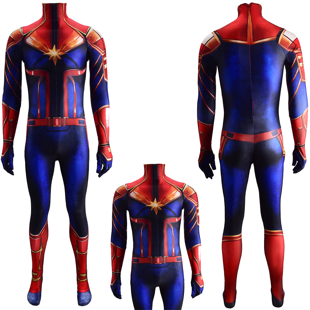 Captain Marvel Superhero Cosplay Kostüm Unisex Erwachsener Kid Marvel Cosplay Show Einköpfiger Jumpsuit Spandex Outfit