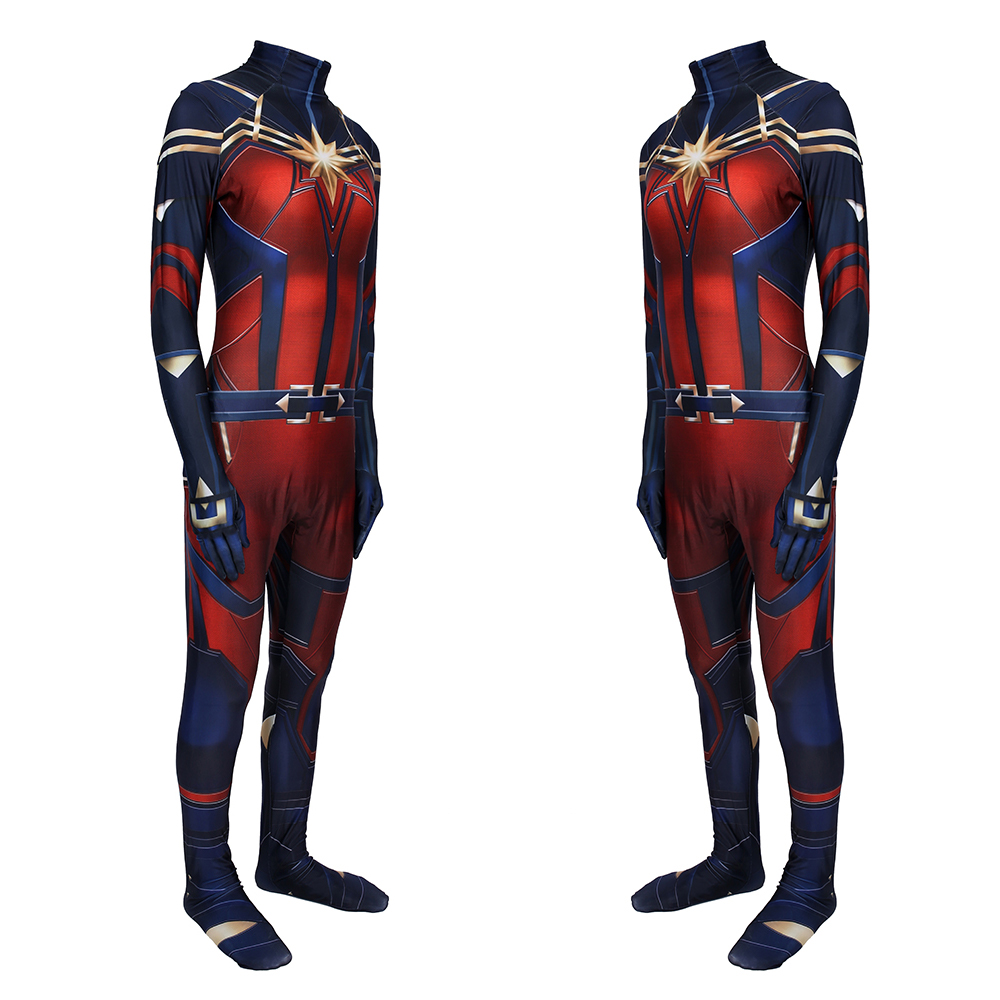 Muskelkostüm Captain Marvel Jumpsuit Superhelden Cosplay Kostüm Halloween Party Cosplay Spandex Zentai Anzug