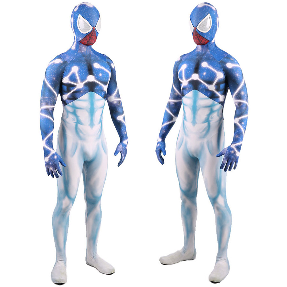 Spider-Man Bodysuit Starry Sky Blue und White Cosplay Kostüm Superhelden Halloween Weihnachtskostüm für erwachsene Kinder