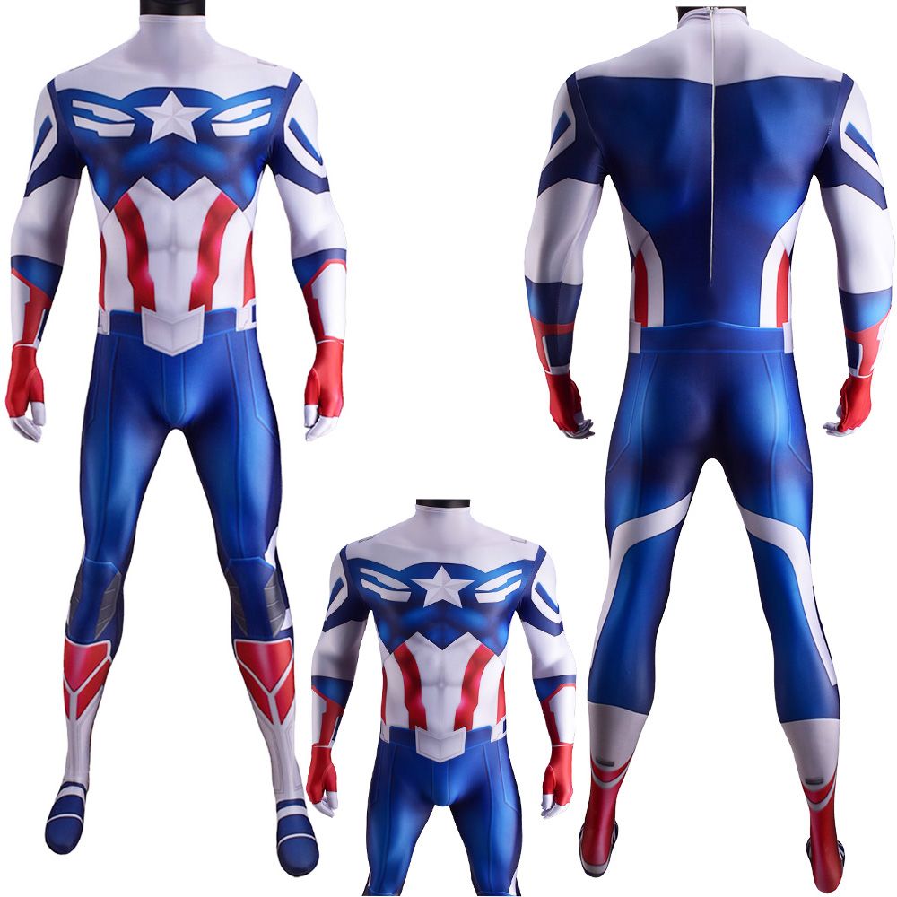 Marvel Helden Kostüme Captain America Halloween Cosplay einteilige Strumpfhosen Erwachsener Kinderkostüm 3D-Stil Halloween Anzüge