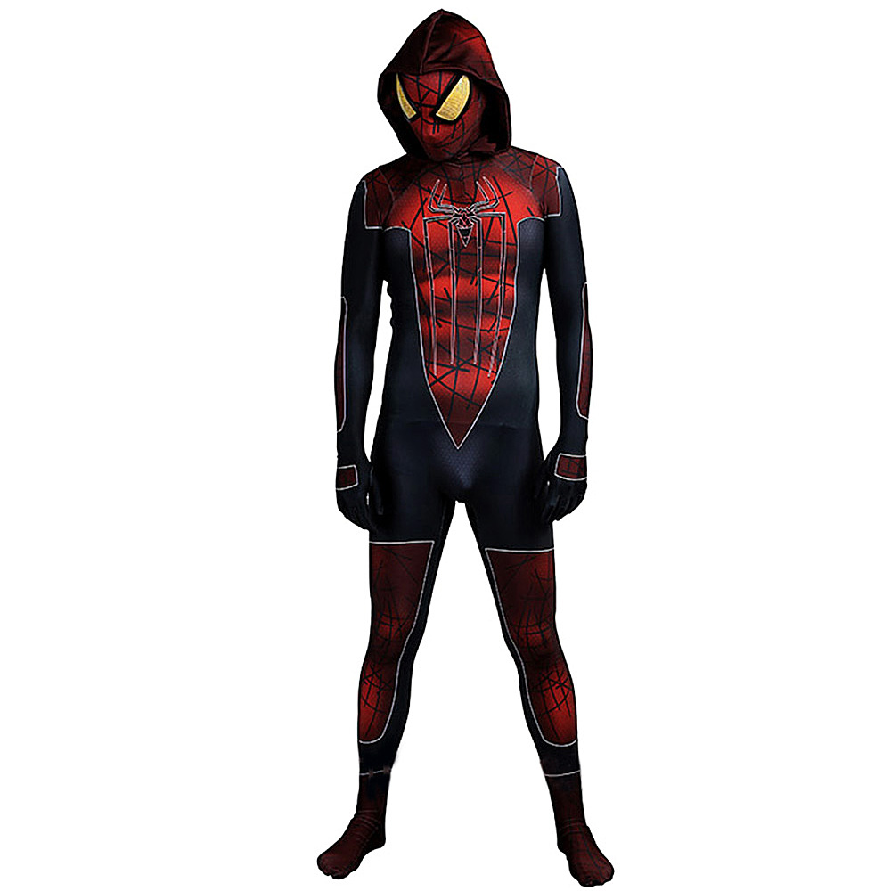 Spiderman Halloween Party Cosplay Kapuze-Muskelanzug Der erstaunliche Spider-Man einteilige Strumpfhosen Lycra Cosplay Kostüm