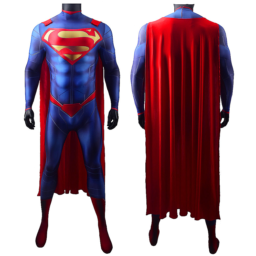 Halloween Superman Deluxe Superhelden Kostüm Cosplay BodySuit Jungenuit Zentai Onesie Cape Outfit für Jungen Erwachsene