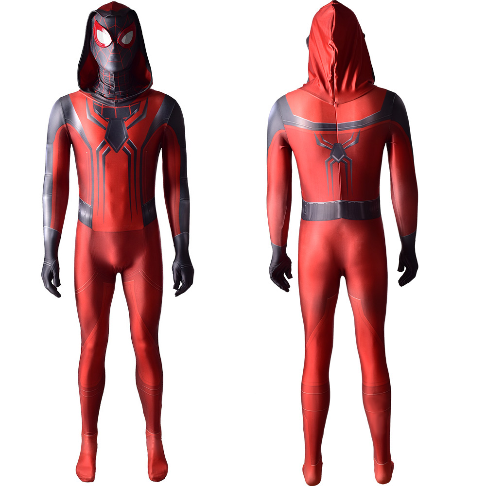 Miles Morales Spider-Man-Kostüm Red Hat Battle Anzug Cosplay Bodysuit in das Spider-Vers-Kostüm Halloween Party Deluxe Anzug