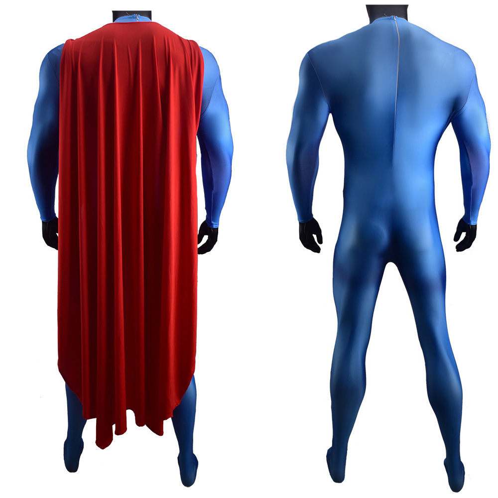 Man of Steel Superman Oversuits Superhelden Kostüm Polyester Dehnte Cosplay Kostüm Deluxe Outfit für Männer und Frauen voll mit Umhang