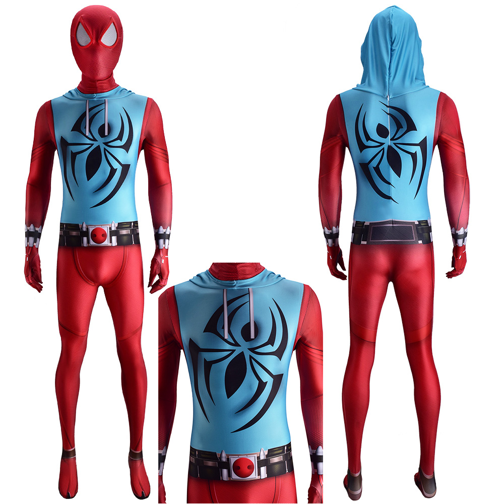 Marvel Superhelden Scarlet Spider Anzug Fusion Spider Hero Strumpfhosen Cosplay Kostüm Overall Outfit für Erwachsene/Kinder