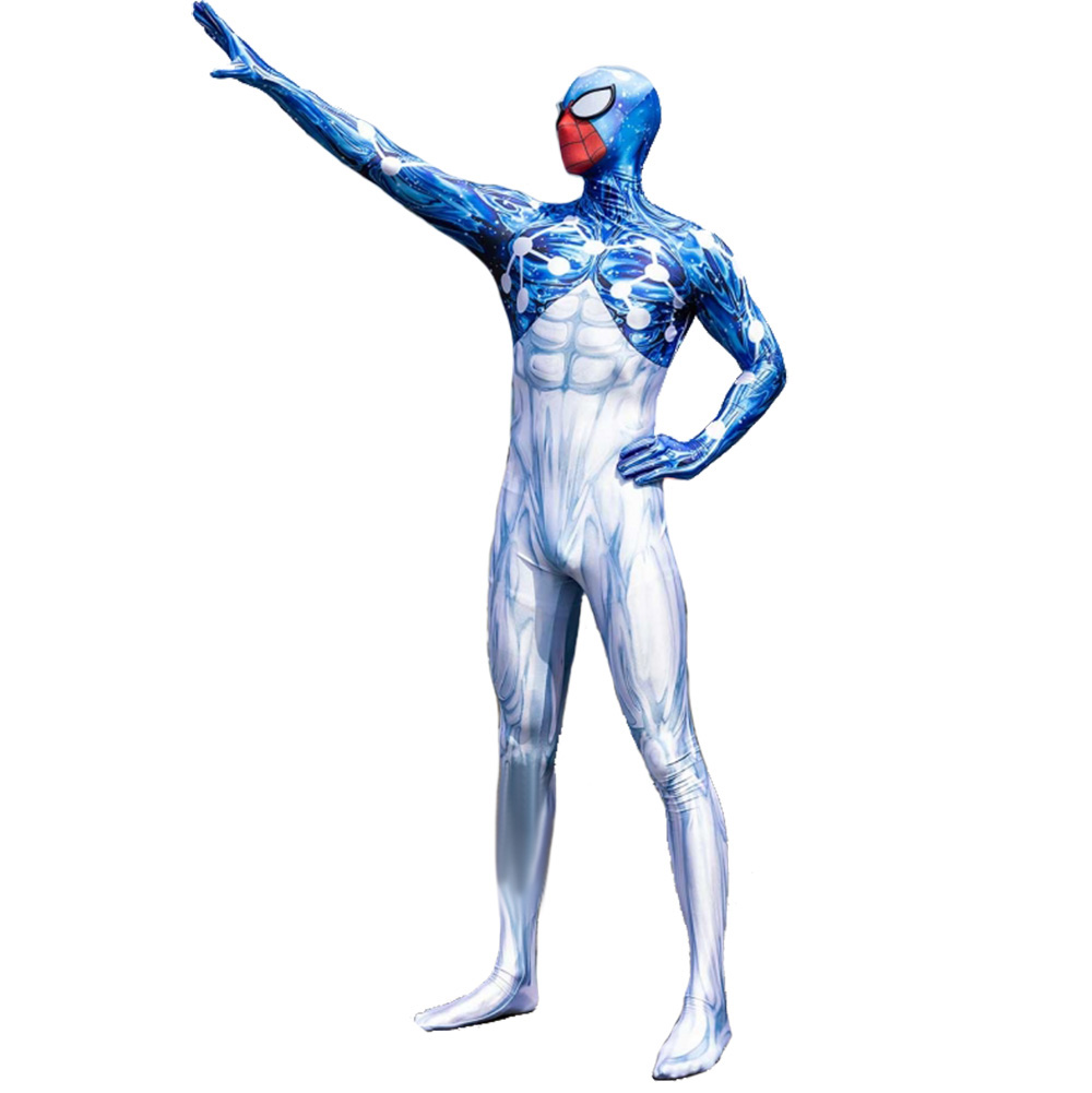 Spiderman Bodysuit Starry Sky Blue -and White Style Bodysuit Kostüm Superhelden Cosplay Hall zwischen Deluxe Kostüm für erwachsene Kinder
