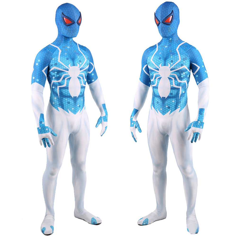Marvel Superhelden Digital Spiderman über die Universum Kostüme für Bühnenaufführungen Halloween Party Show Geburtstagsgeschenke （Blau -Weiß -Version）