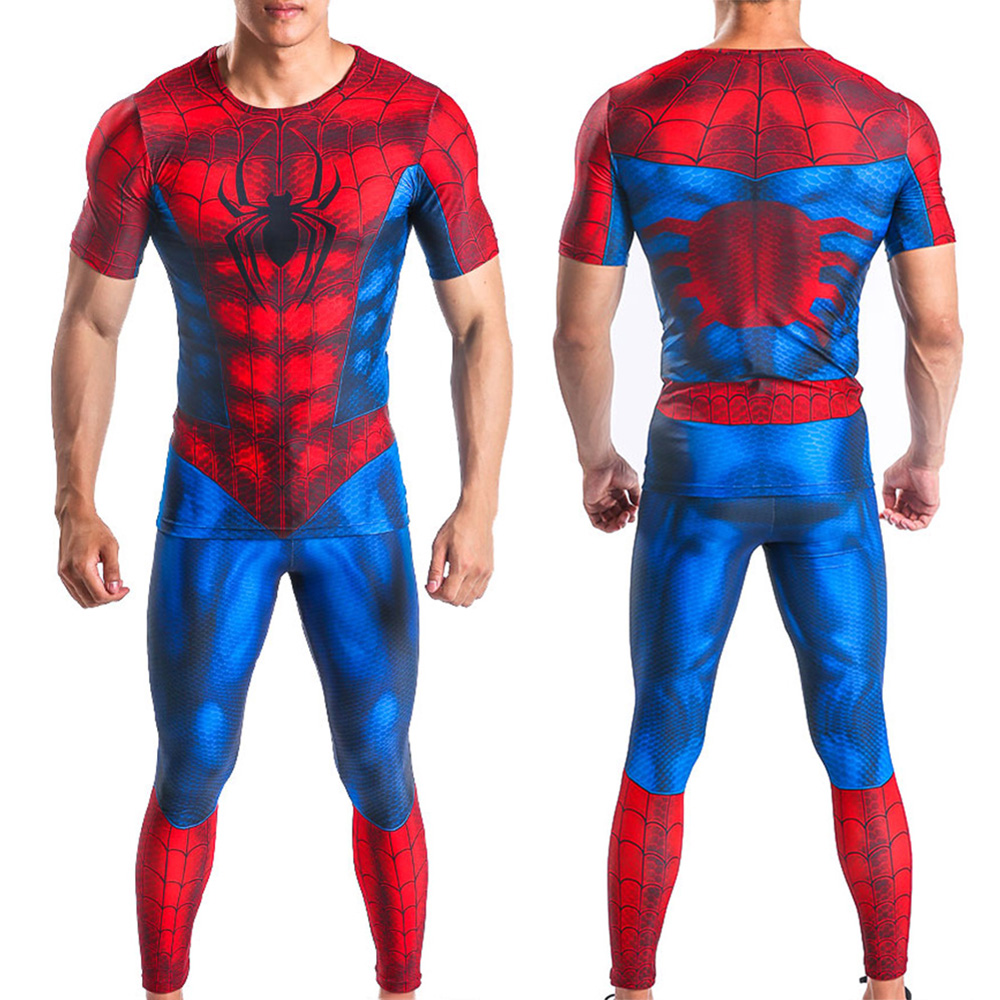 Marvel Classic Superhelden Muskular Der erstaunliche Spider-Man Kurzarm Shirt Sweatshirt Set BodySuit Strumpfhoundsanzug Erwachsener/Kinder