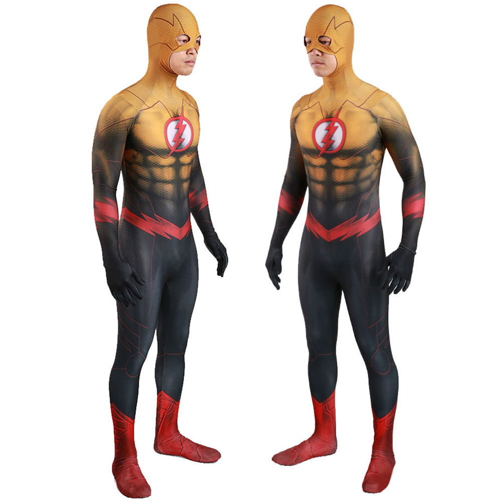 Lightning Man Men’s Justice League Superhelden Flash Kinder/Erwachsene Cosplay BodySuit Deluxe Kostüme Premium 3D gedruckt