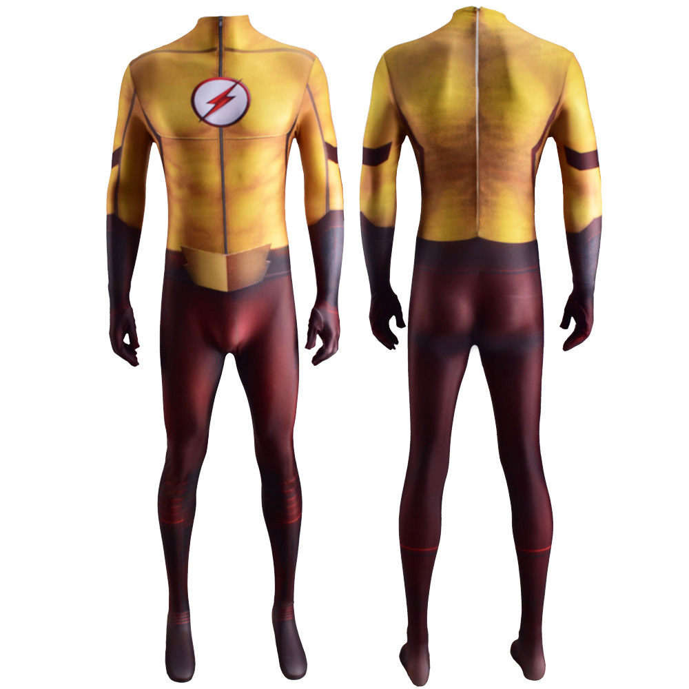 DC Superhelden Kostüm Lightning Man Kid Flash Cosplay Halloween Herren Bodysuit Jungenuit Erwachsener/Kinder 3D -Stil