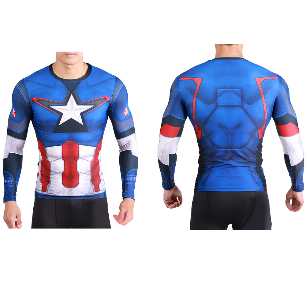 Herren Marvel Universe Captain America Deluxe Kostüm Sport Strumpfhose Set Muscle Training Muskelanzug Sportswear Cosplay