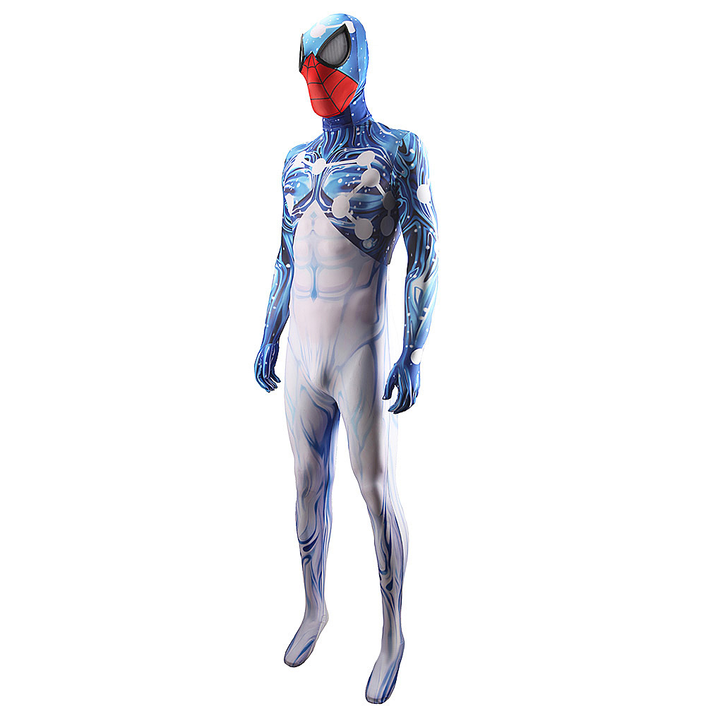 Spiderman Cosplay BodySuit Sternenhimmelblau und weißer Kostüm Superhelden Cosplay Hallween Unisex Kostüm für erwachsene Kinder