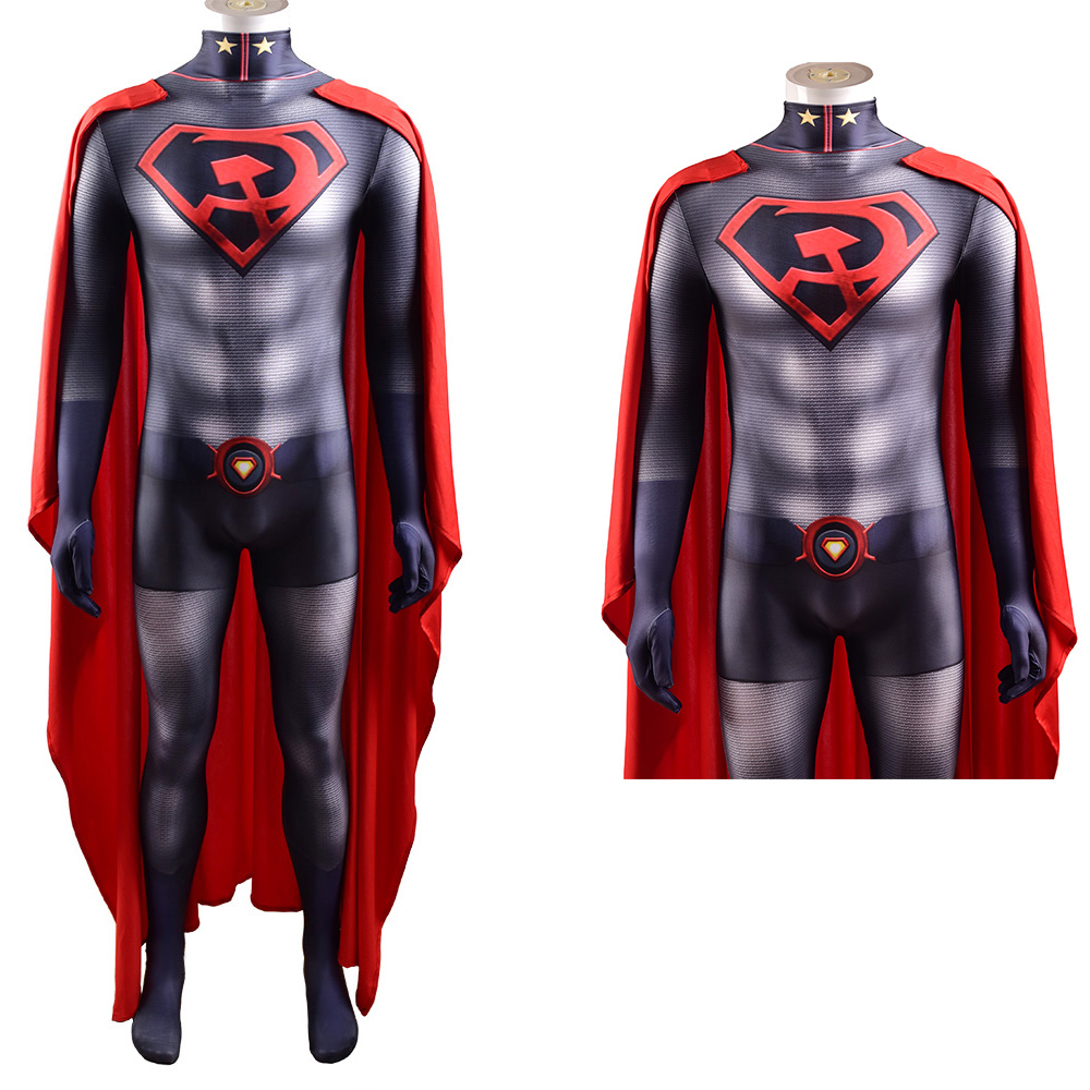 Superman: Red Son DC Comics Deluxe Muskelkiste Die Flash -Kind/Erwachsenen -Strumpfhosen Comic Conventions Bühnenaufführung Cosplay -Kostüme Volles Set mit Cape