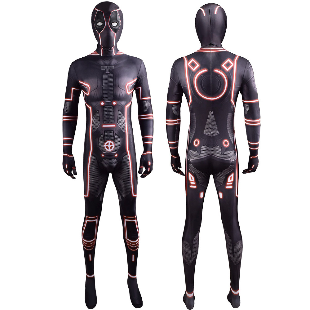 Rubie’s Männer Deadpool Deluxe Muskelkaste Kostüm Bodysuit Strumpfhosen Outfit 3D -Stil für Erwachsene/Kinder (Fluoreszenzfarbversion)