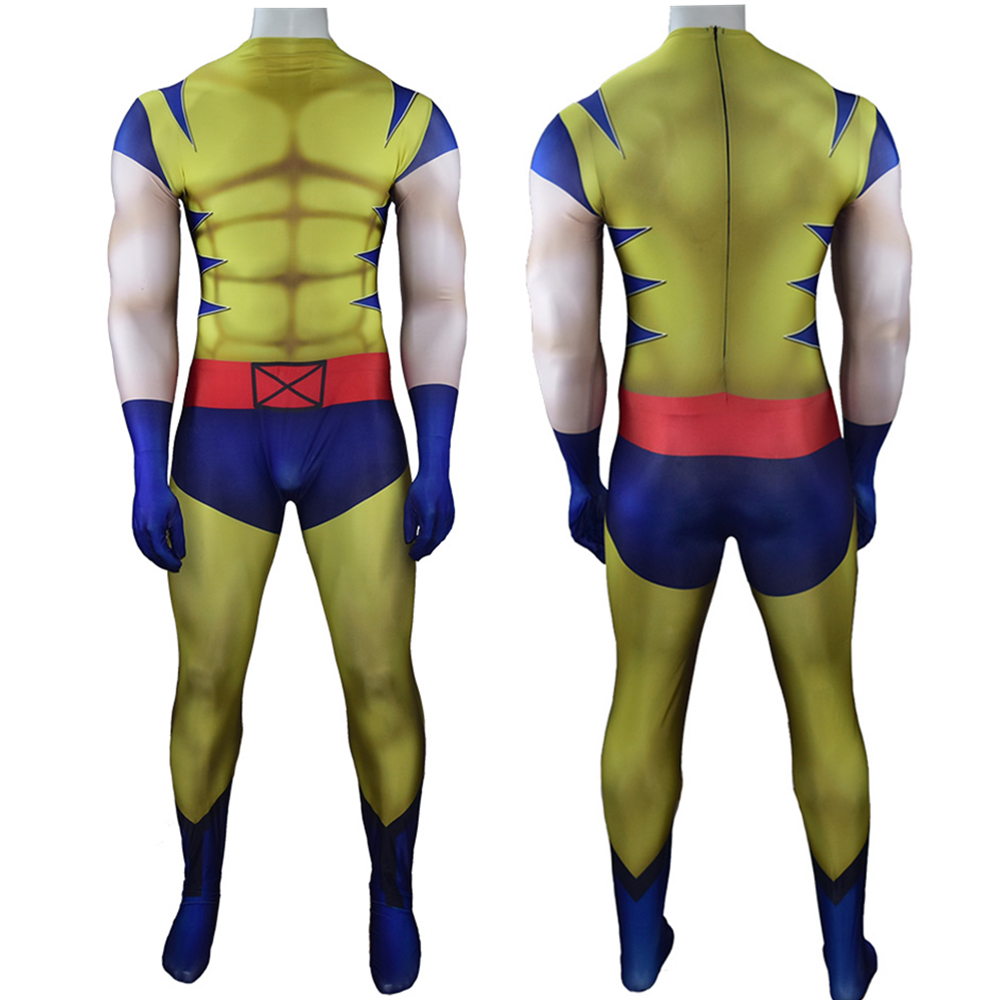 Comic -Held Marvel Wolverine Herrenkostüm kreative Kostüme für Halloween Party Geburtstag Jumpsuit Outfit Comics Kostüme für Erwachsene/Kinder (hellgelb)