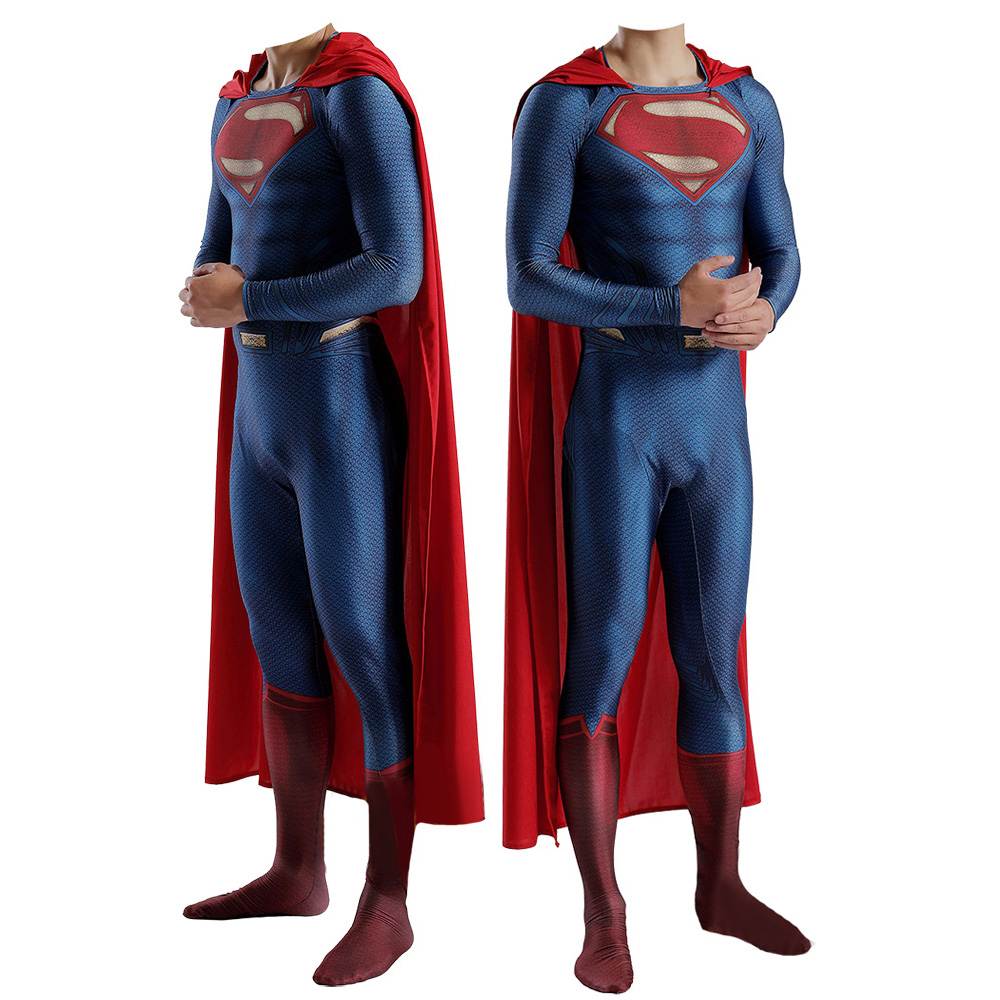 Man of Steel Superman Superhelden Kostüm Polyester Dehnte Erwachsene Halloween Cosplay Kostüm Deluxe BodySuit Strumpfhosen Outfit für Männer/Frauen