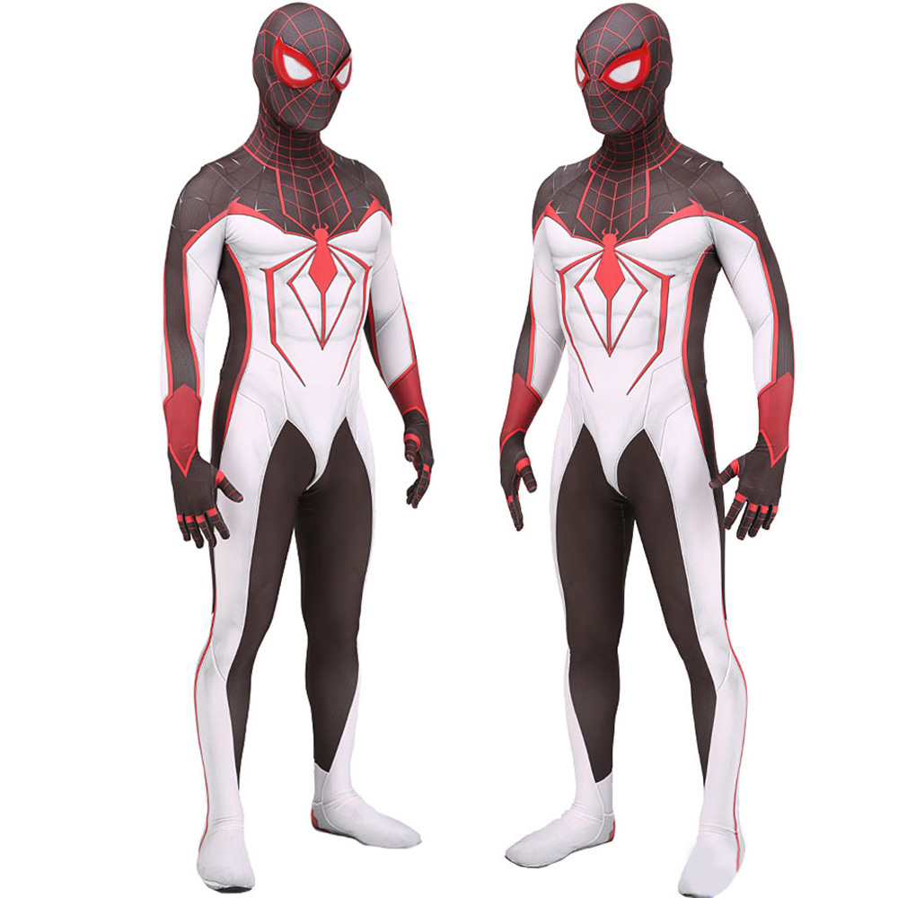 Spiel PS5 Spider-Man Superhelden Neu in den Spinnenversen Strumpfhosen Comic Conventions Stage Performance Cosplay Halloween Kostüme Erwachsener 3D-Stil (weiße Version)