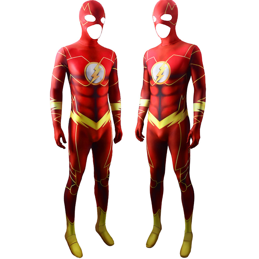 Lightning Man Men’s Justice League Superhelden Flash Kinder/Erwachsene Cosplay BodySuit Strumpfhose Comic -Konventionen Bühnenleistung Kostüme