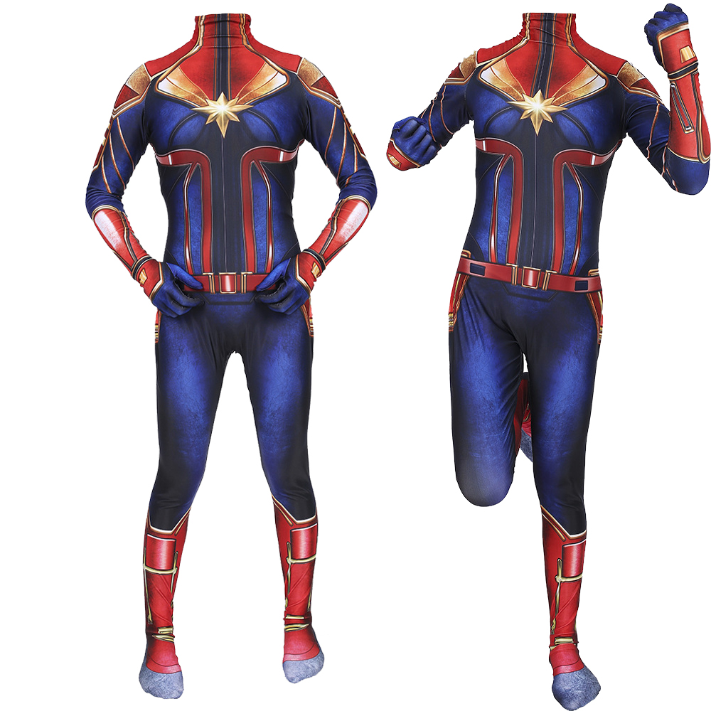 Superhelden -Kapitän Marvel Anzug Halloween Zentai Cosplay Kostüme 3D -Stil kreative Kostüme für Halloween Party Geburtstag Erwachsener/Kinder