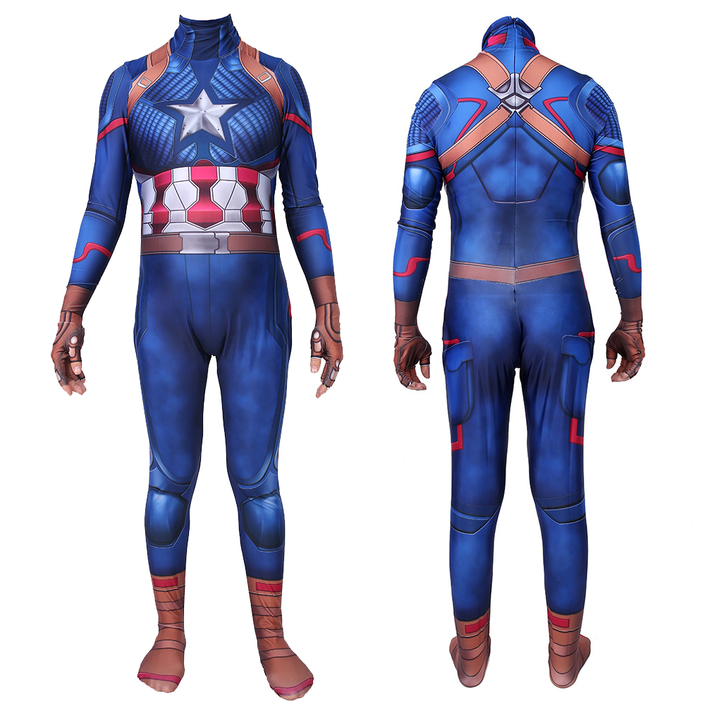 Marvels The Avengers4 Captain America Superhelden Halloween Kostüm kreative Kostüme Bodysuit Overall Outfit für Halloween Party Show Geburtstag Erwachsener/Kinder